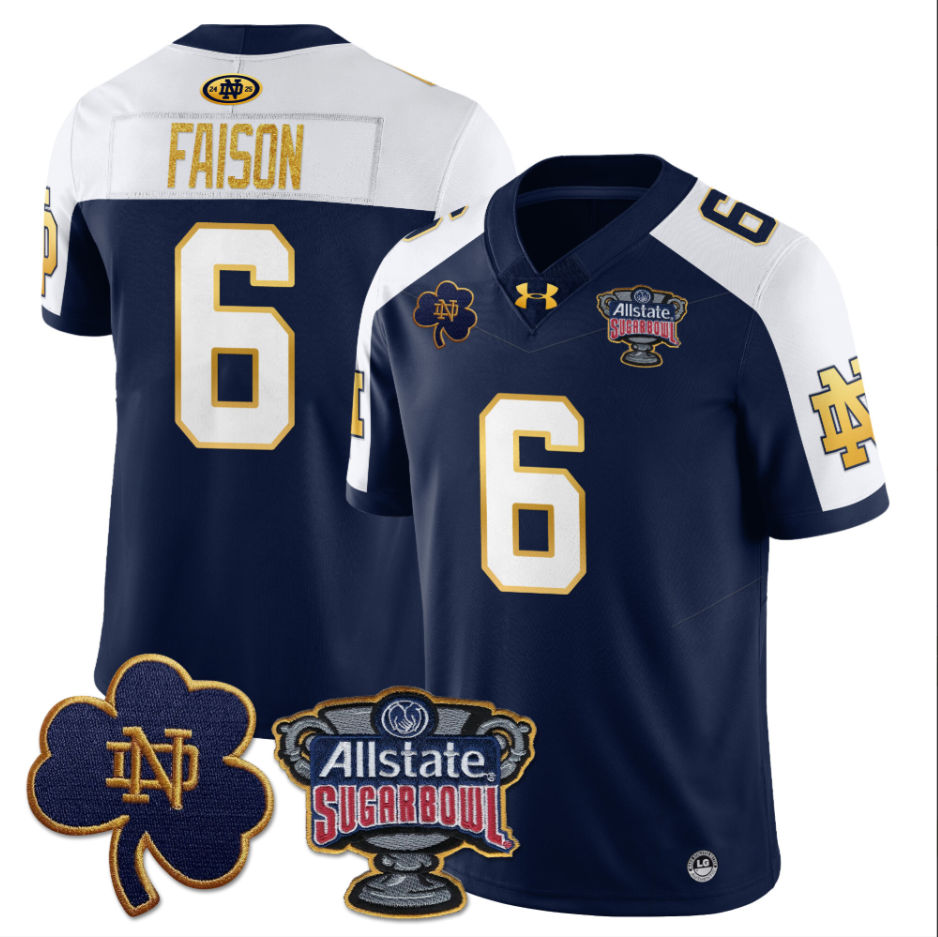 Jordan Faison Jersey #6 Notre Dame Fighting Irish Allstate Sugar Bowl Navy White
