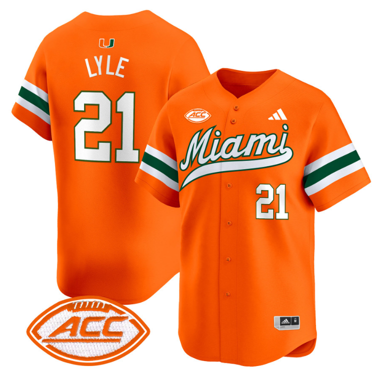 Jordan Lyle Jersey #21 Miami Hurricanes 2024 Baseball Stitched Orange