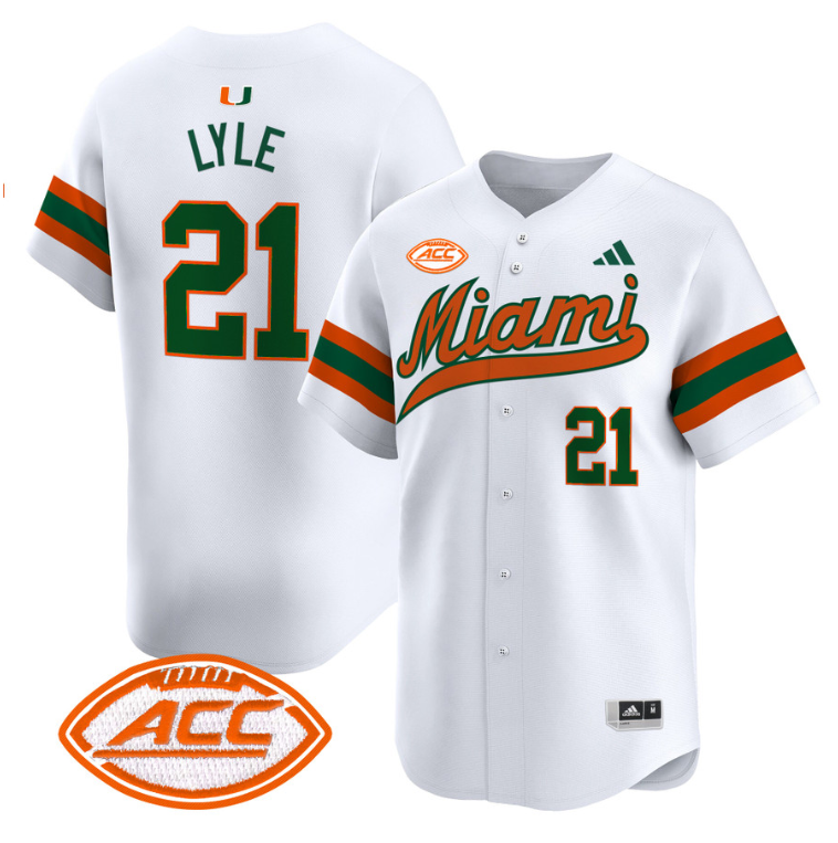 Jordan Lyle Jersey #21 Miami Hurricanes 2024 Baseball Stitched White