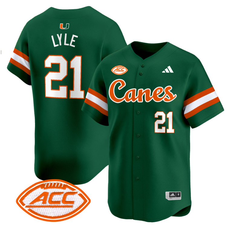 Jordan Lyle Jersey #21 Miami Hurricanes 2024 Baseball V2 Green