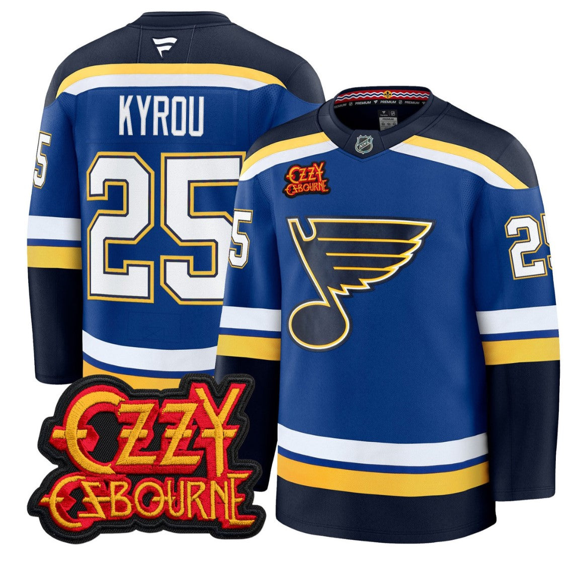 Jordan Kyrou Jersey #25 St. Louis Blues Ozzy Osbourne Patch Stitched