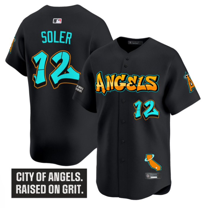 Jorge Soler Jersey #12 Los Angeles Angels Graffiti Halo Drop Edition Black