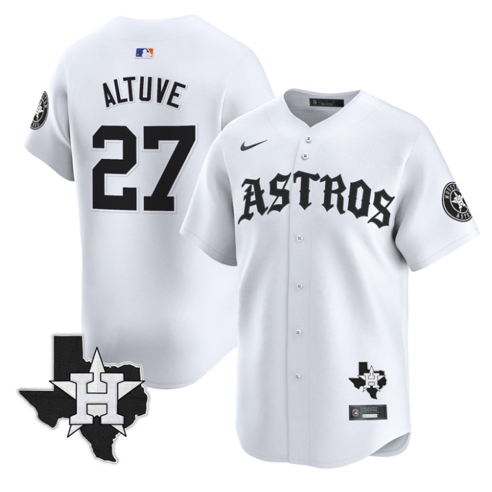 José Altuve Jersey #27 Houston Astros Old English Edition Stitched White