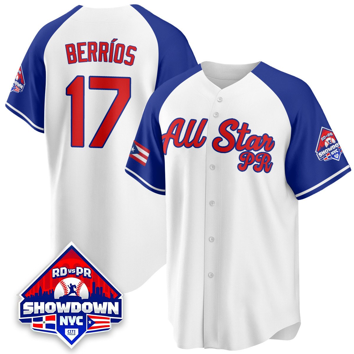 José Berríos Jersey #17 Puerto Rican Baseball All-Star 2025 Stitched White Sleeves