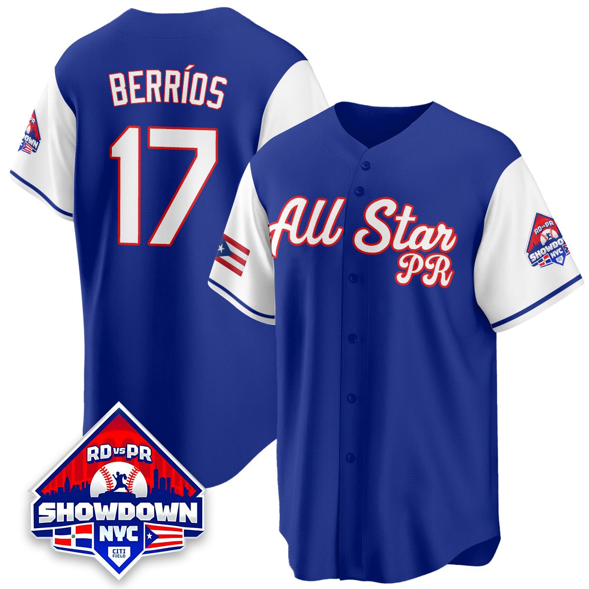 José Berríos Jersey #17 Puerto Rican Baseball All-Star 2025 Stitched White Sleeves