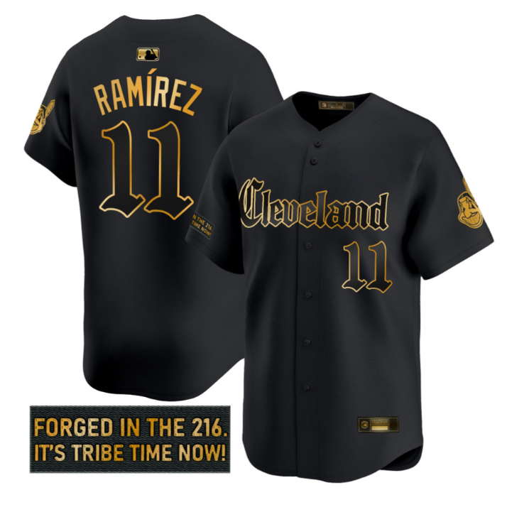 José Ramírez Jersey #11 Cleveland Indians Gothic Iron Edition Stitched Black Gold