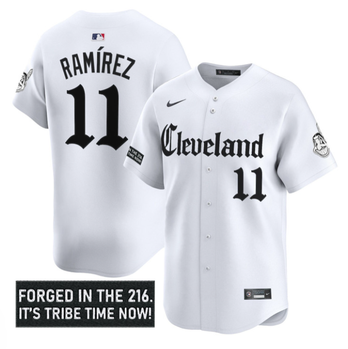 José Ramírez Jersey #11 Cleveland Indians Gothic Iron Edition Stitched Whie