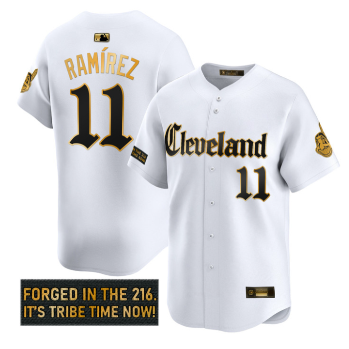 José Ramírez Jersey #11 Cleveland Indians Gothic Iron Edition Stitched White Gold