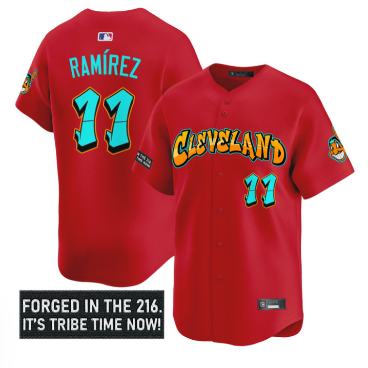 José Ramírez Jersey #11 Cleveland Indians Graffiti 216 Ink Edition Stitched Red