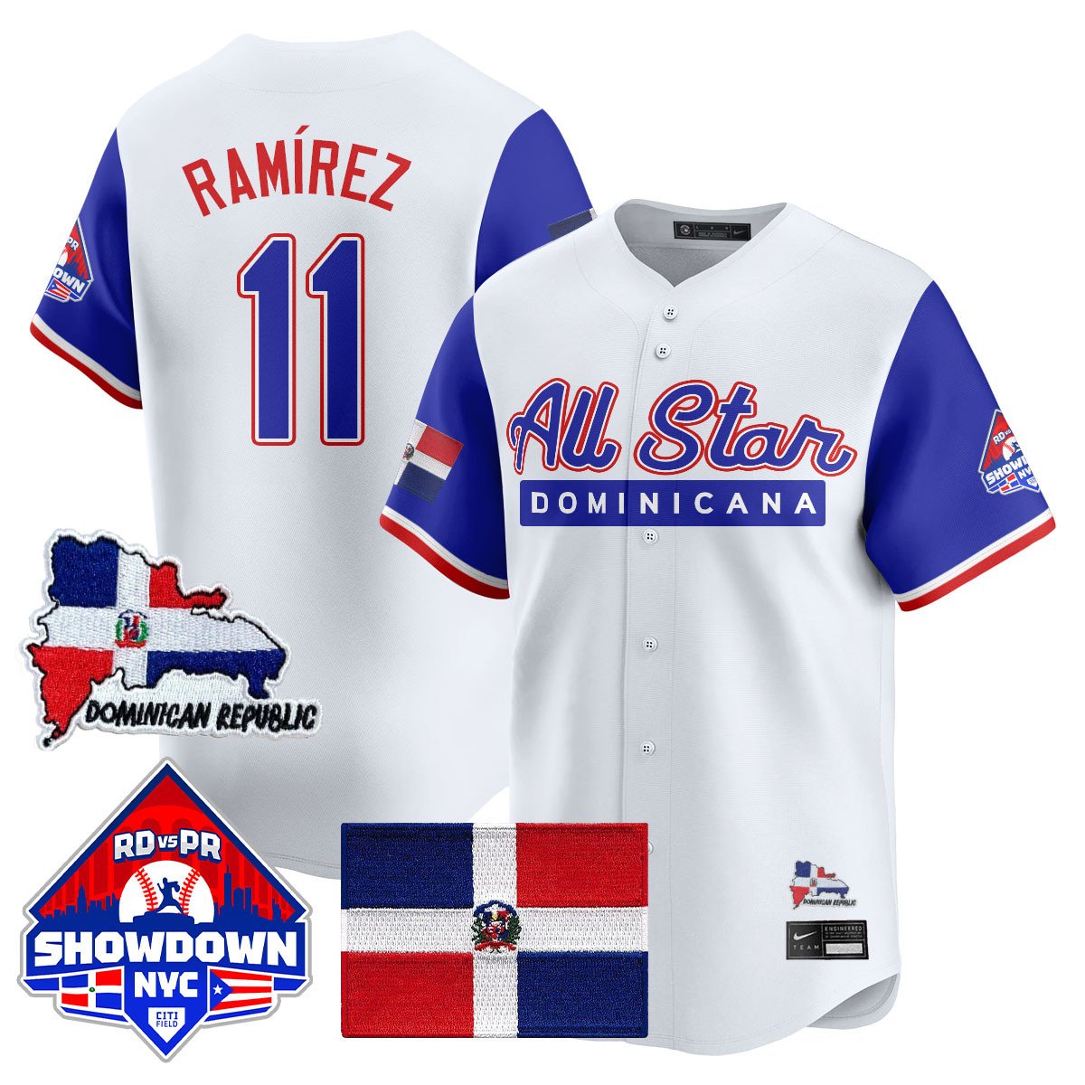 José Ramírez Jersey #11 Dominican Republic Baseball All-Star 2025 Blue Sleeves