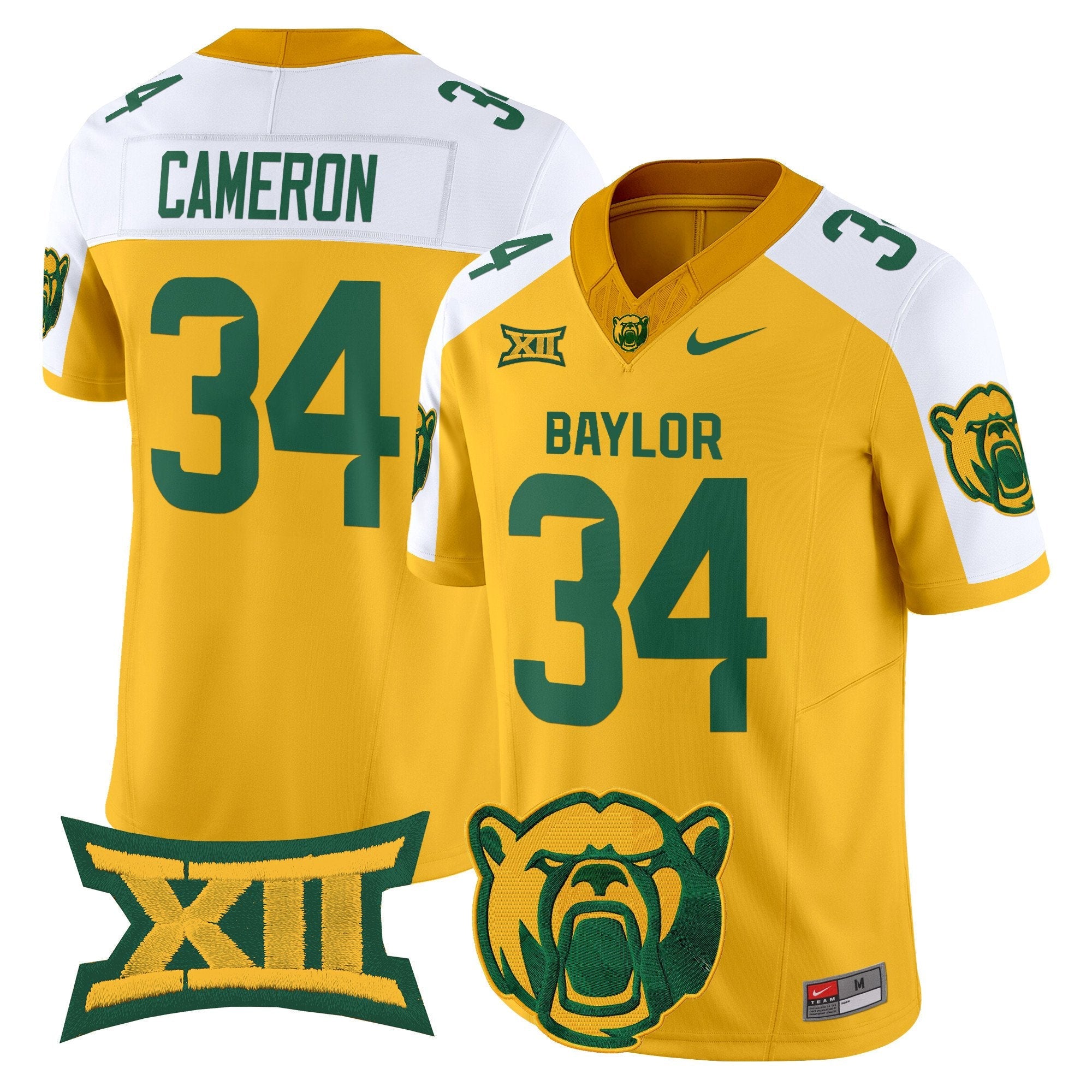 Josh Cameron Jersey #34 Baylor Bears 2025 V2 Vapor Stitched Gold Alternate