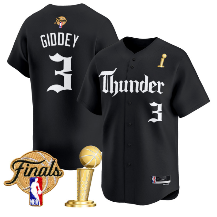 Josh Giddey Jersey #3 Oklahoma City Thunder Gothic Storm 2025 Champions Black