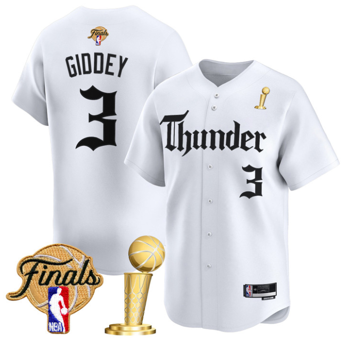 Josh Giddey Jersey #3 Oklahoma City Thunder Gothic Storm 2025 Champions White