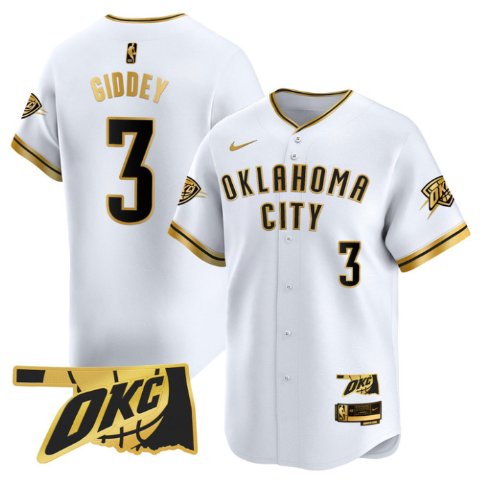 Josh Giddey Jersey #3 Oklahoma City Thunder Vapor Baseball Stitched White Gold