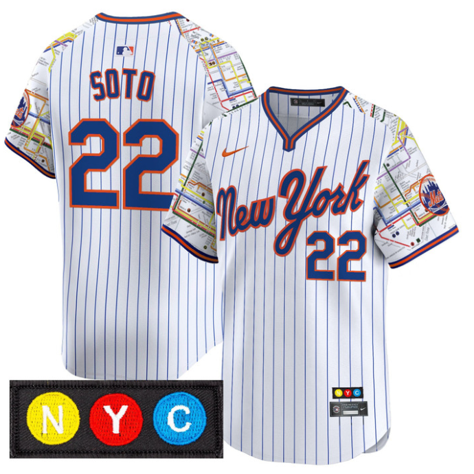 Juan Soto Jersey #22 New York Mets Subway Style Vapor Premier Limited Stitched Pinstripe