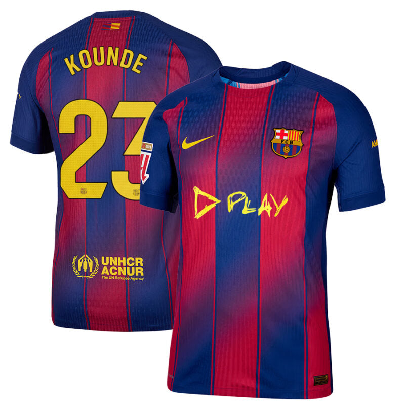 Jules Kounde #23 FC Barcelona x Ed Sheeran 2025-26 Home Match Jersey – Red blue