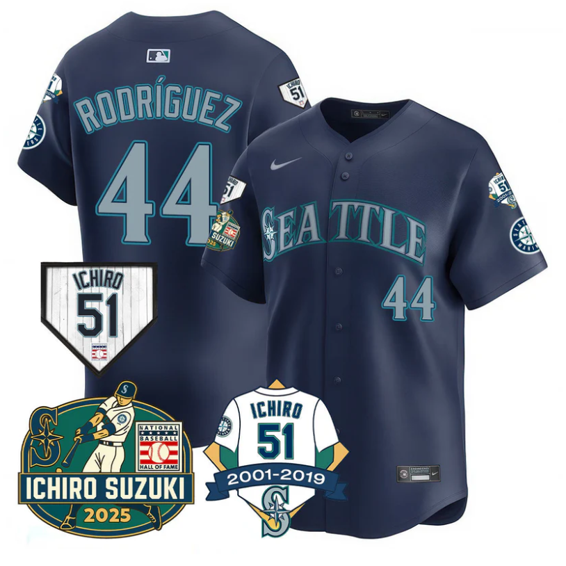 Julio Rodríguez Jersey #44 Seattle Mariners Ichiro Suzuki Stitched Navy