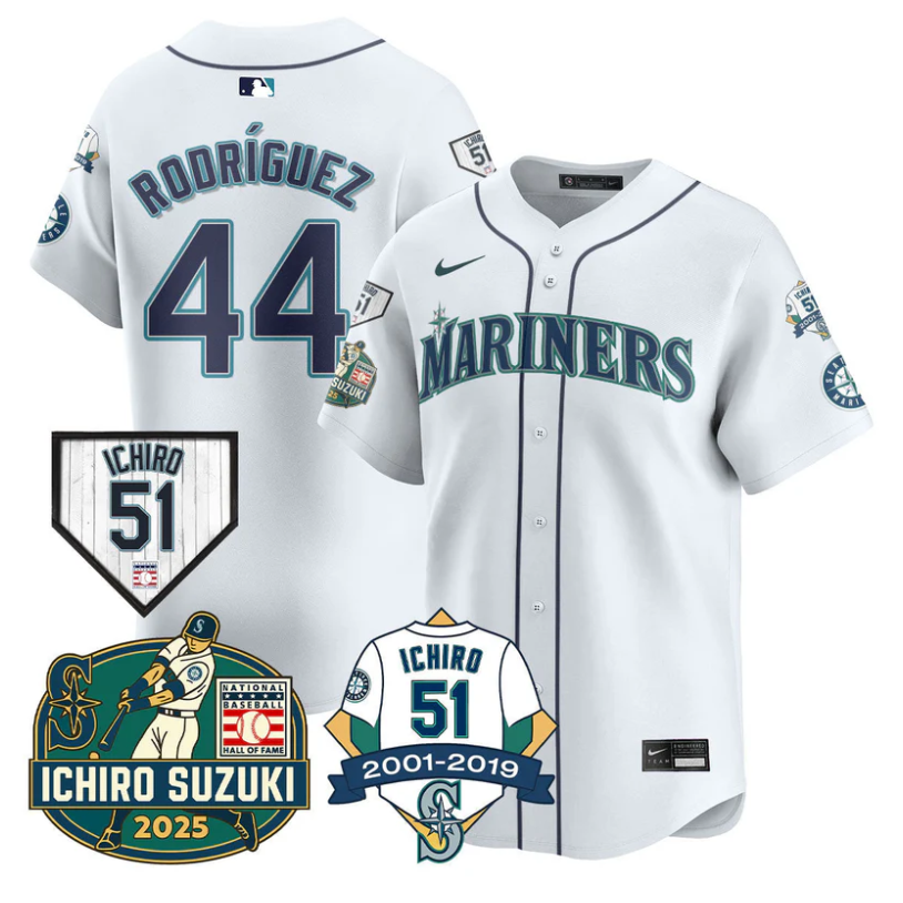 Julio Rodríguez Jersey #44 Seattle Mariners Ichiro Suzuki Stitched White