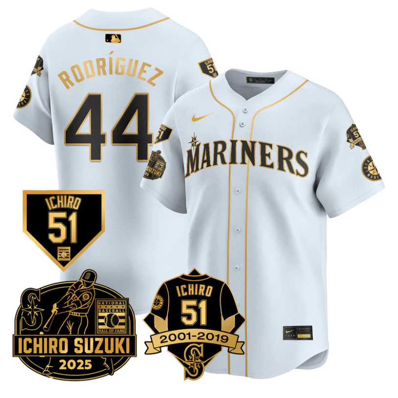 Julio Rodríguez Jersey #44 Seattle Mariners Ichiro Suzuki Stitched White Gold