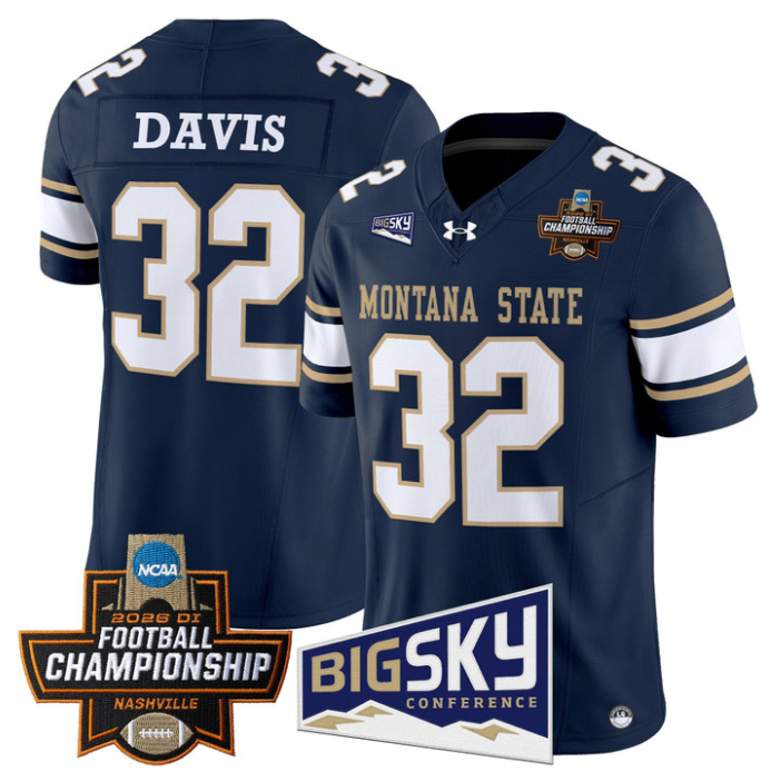 Julius Davis Jersey #32 Montana State Bobcats 2026 Football Championship Navy