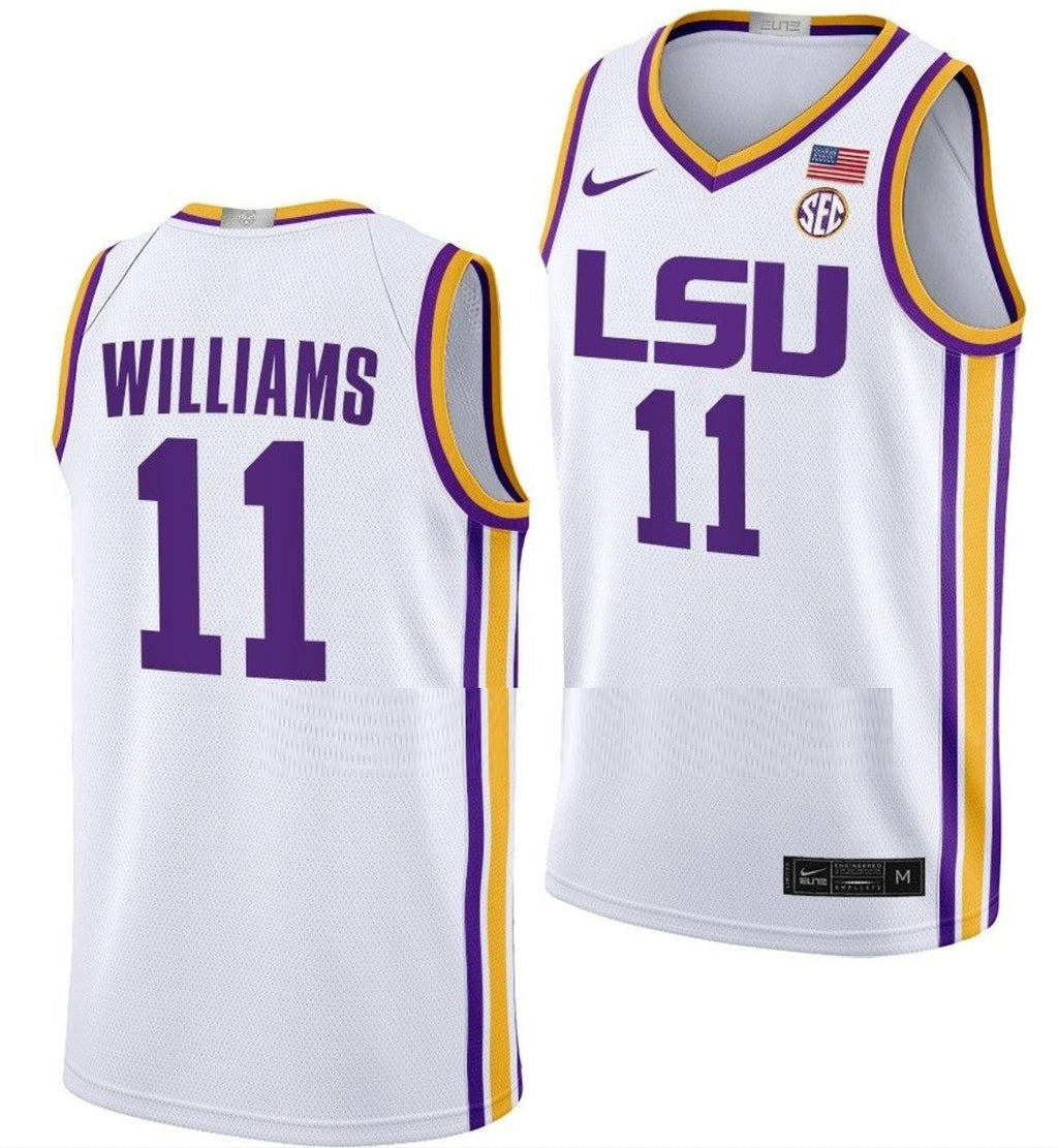 Justice Williams Jersey LSU Tigers College Basketball Limited White #11