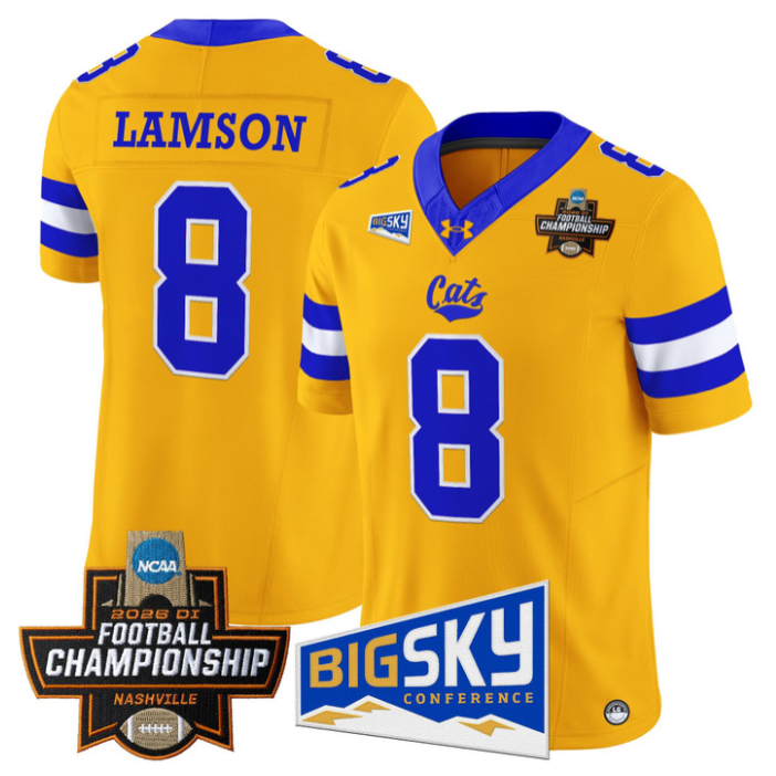 Justin Lamson Jersey #8 Montana State Bobcats 2026 Football Championship Gold