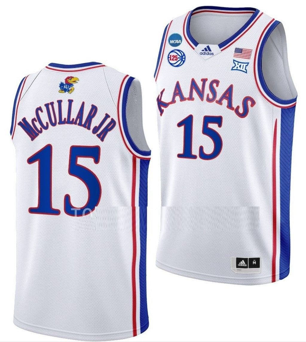 Kevin McCullar Jersey Kansas Jayhawks College Basketball 2023 NCAA March Madness White #15