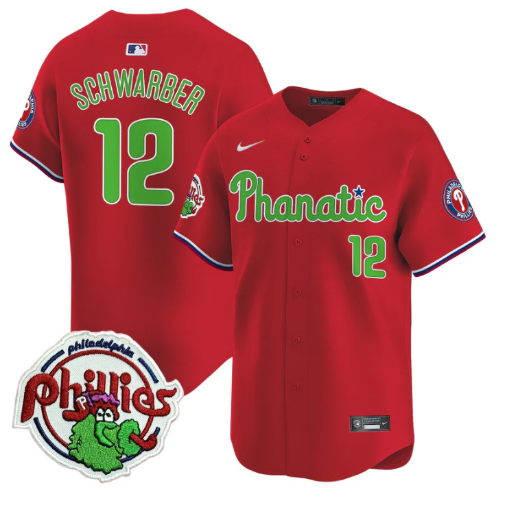 Kyle Schwarber Jersey #12 Phillies Phanatic Patch Vapor Premier Limited Stitched White Pinstripe
