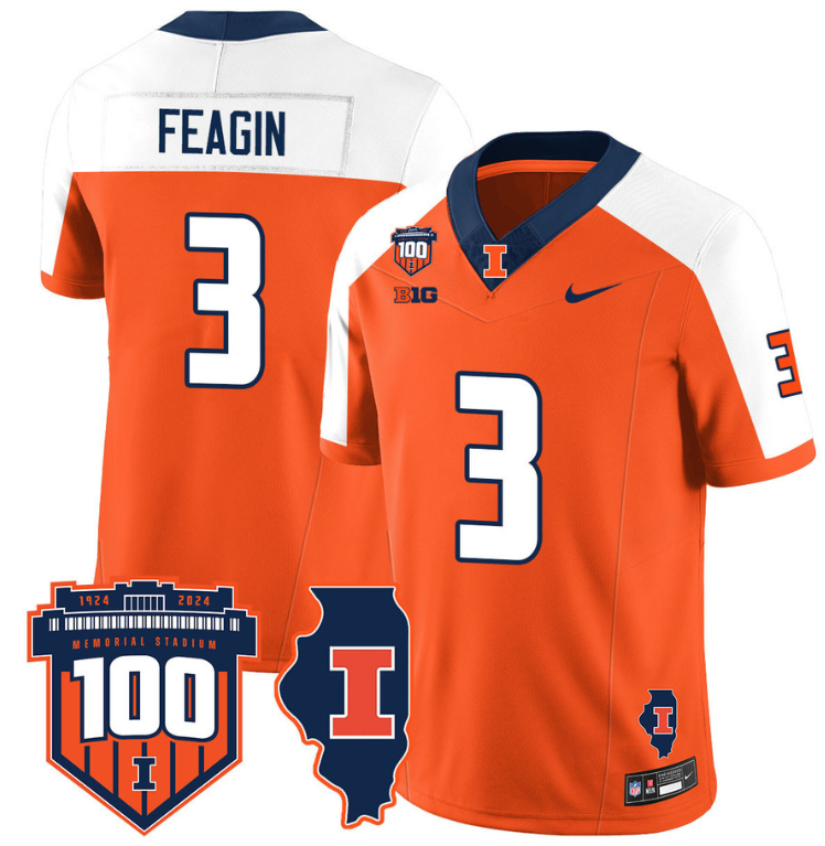 Kaden Feagin Jersey #3 Illinois Fighting Vapor Limited College Football Stitched Orange Alternate