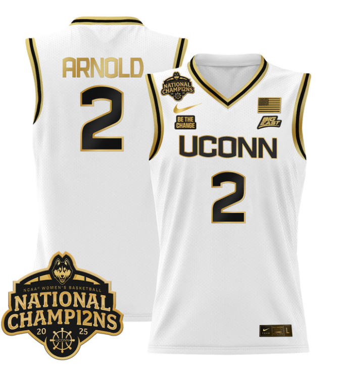 KK Arnold Jersey #2 UConn Huskies 2025 National Champions Patch White Gold