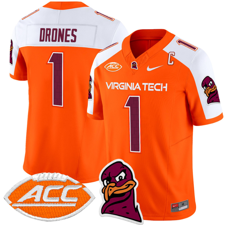 Kyron Drones Jersey #1 Virginia Tech Hokies Vapor Limited College Football Orange Alternate