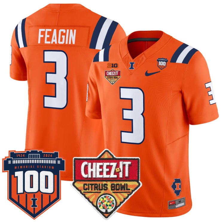 Kaden Feagin Jersey #3 Illinois Fighting 2025 Cheez-It Citrus Bowl Orange