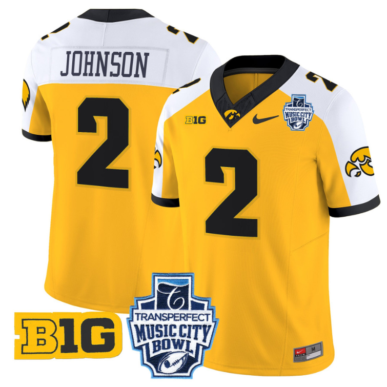 Kaleb Johnson Jersey #2 Iowa Hawkeyes 2024 Music City Bowl Patch Gold Alternate