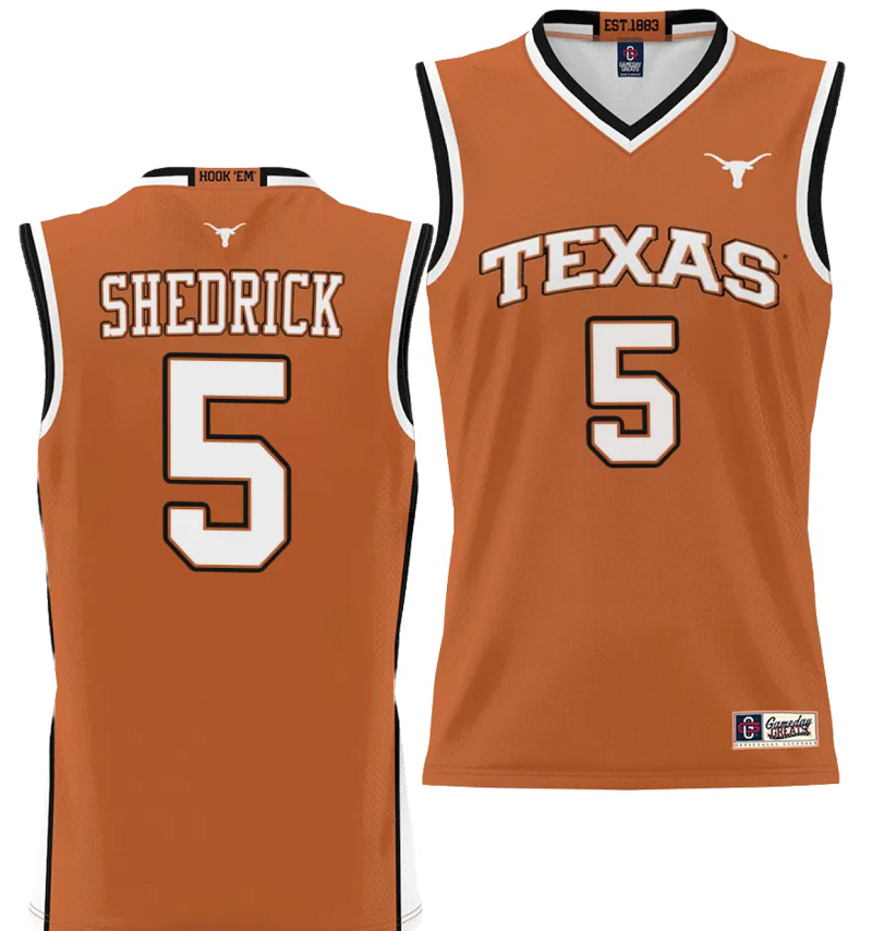 Kadin Shedrick Jersey #5 Texas Longhorns NIL College Basketball Lightweight Orange