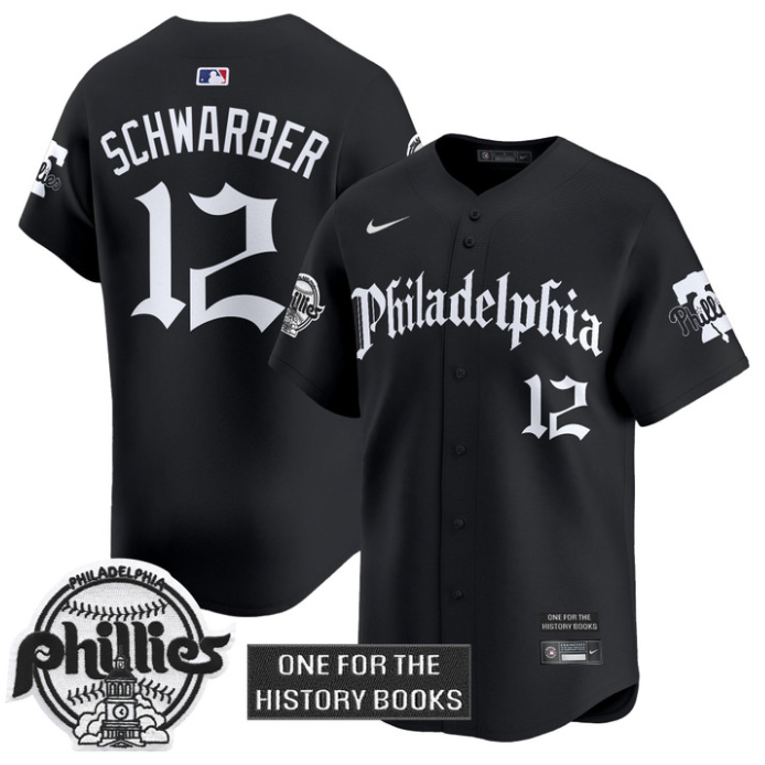 Kyle Schwarber Jersey #12 Phillies Retro Newspaper Edition Vapor Premier Limited Stitched Black