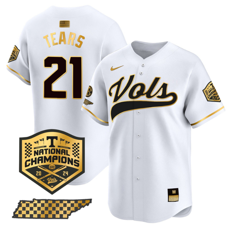 Kavares Tears Jersey #21 Tennessee Volunteers Baseball 2024 Champions Vapor Premier Limited  White Gold
