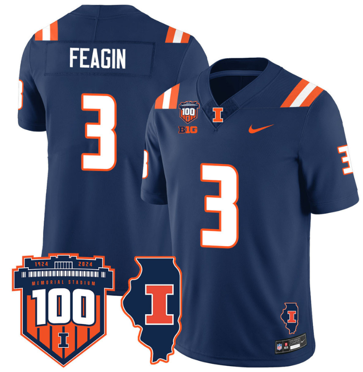 Kaden Feagin Jersey #3 Illinois Fighting Vapor Limited College Football Stitched Navy