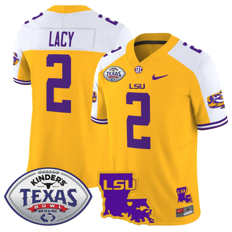 Kyren Lacy Jersey #2 LSU Tigers 2024 Texas Bowl Football Stitched Gold Alternate
