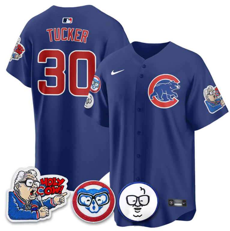 Kyle Tucker Jersey #30 Chicago Cubs Harry Caray Holy Cow Patch Premier Limited Stitched White Gold