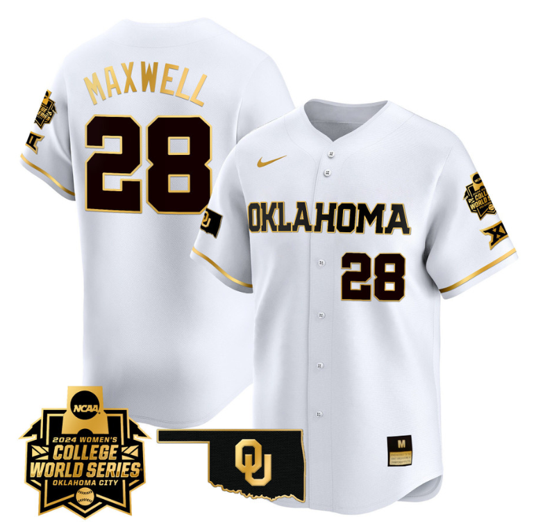 Kelly Maxwell Jersey #28 Oklahoma Sooners 2024 College World Series Patch Vapor Premier Limited NCAA Baseball Stitched White Gol