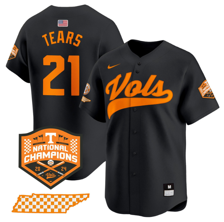 Kavares Tears Jersey #21 Tennessee Volunteers Baseball 2024 Champions Vapor Premier Limited  Black