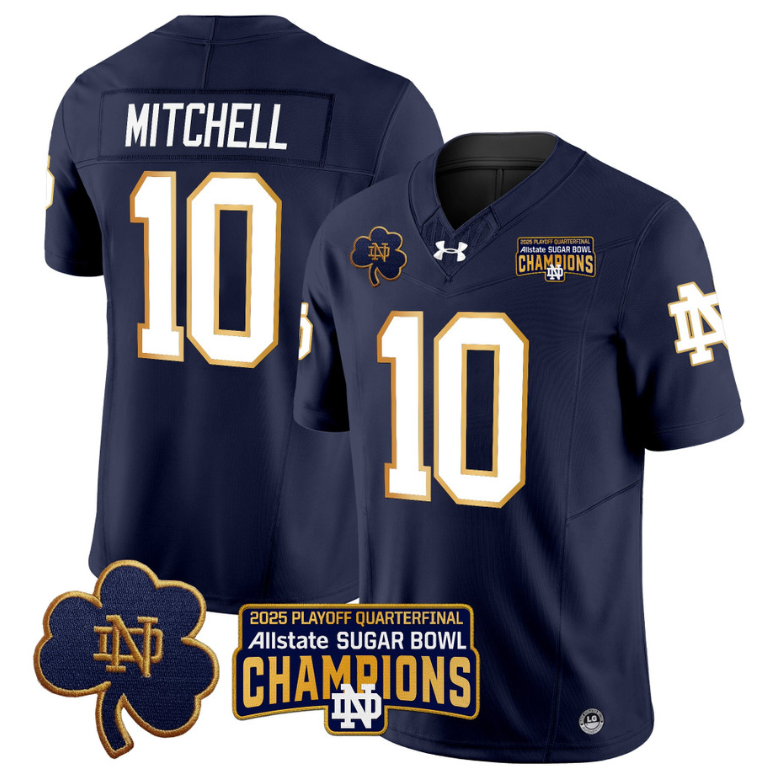 Kris Mitchell Jersey #10 Notre Dame 2025 Sugar Bowl Champions Patch Navy