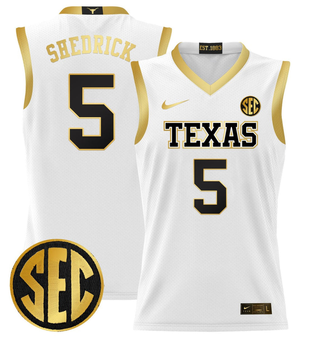 Kadin Shedrick Jersey #5 Texas Longhorns 2024 Lightweight Basketball White Gold