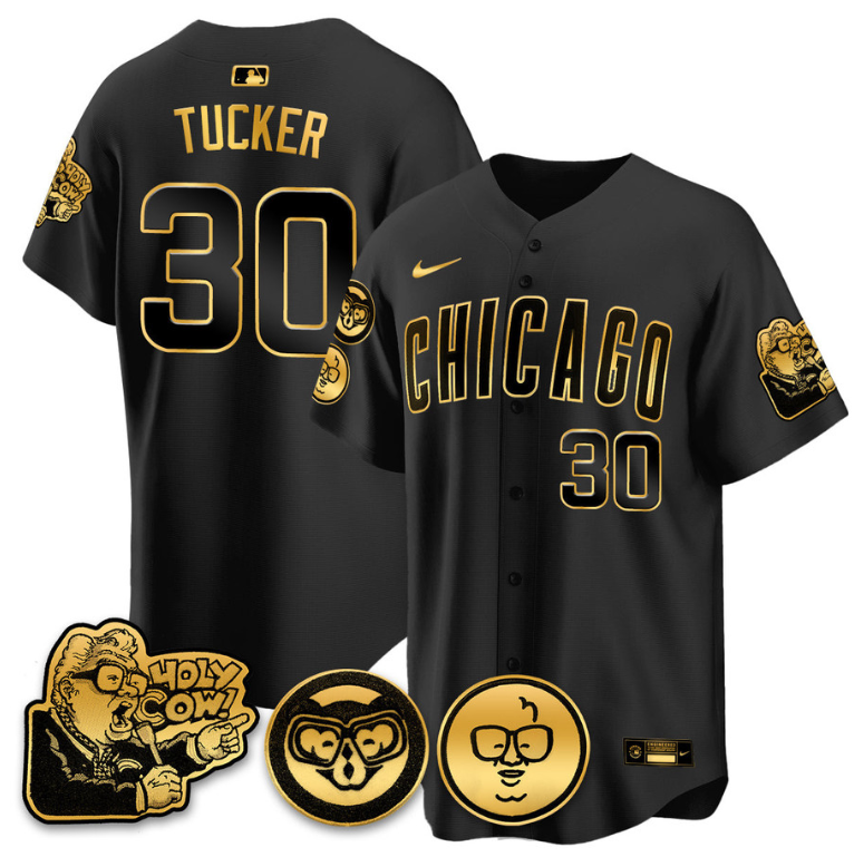 Kyle Tucker Jersey #30 Chicago Cubs Harry Caray Holy Cow Patch Premier Limited Stitched Black Gold