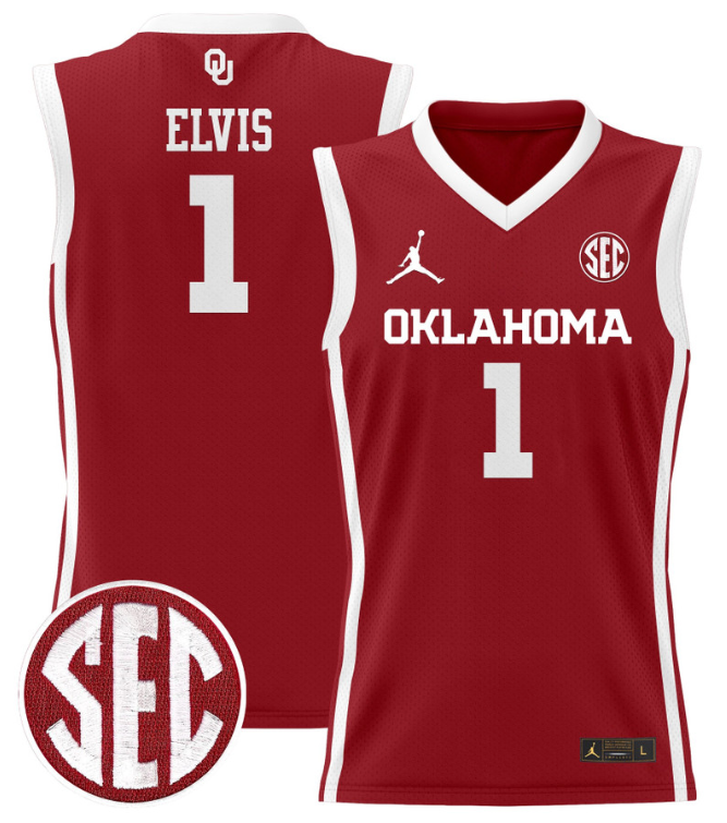 Kobe Elvis Jersey #1 Oklahoma Sooners 2024 Lightweight Basketball Crimson