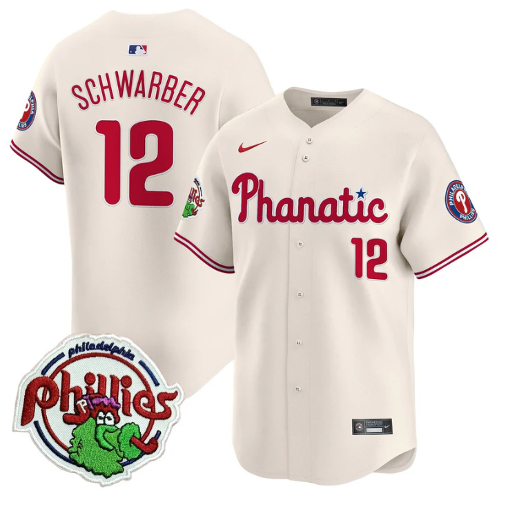 Kyle Schwarber Jersey #12 Phillies Phanatic Patch Vapor Premier Limited Stitched Cream