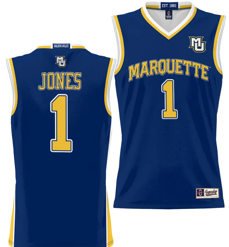 Kam Jones Jersey #1 Marquette Golden Eagles NIL Basketball Lightweight