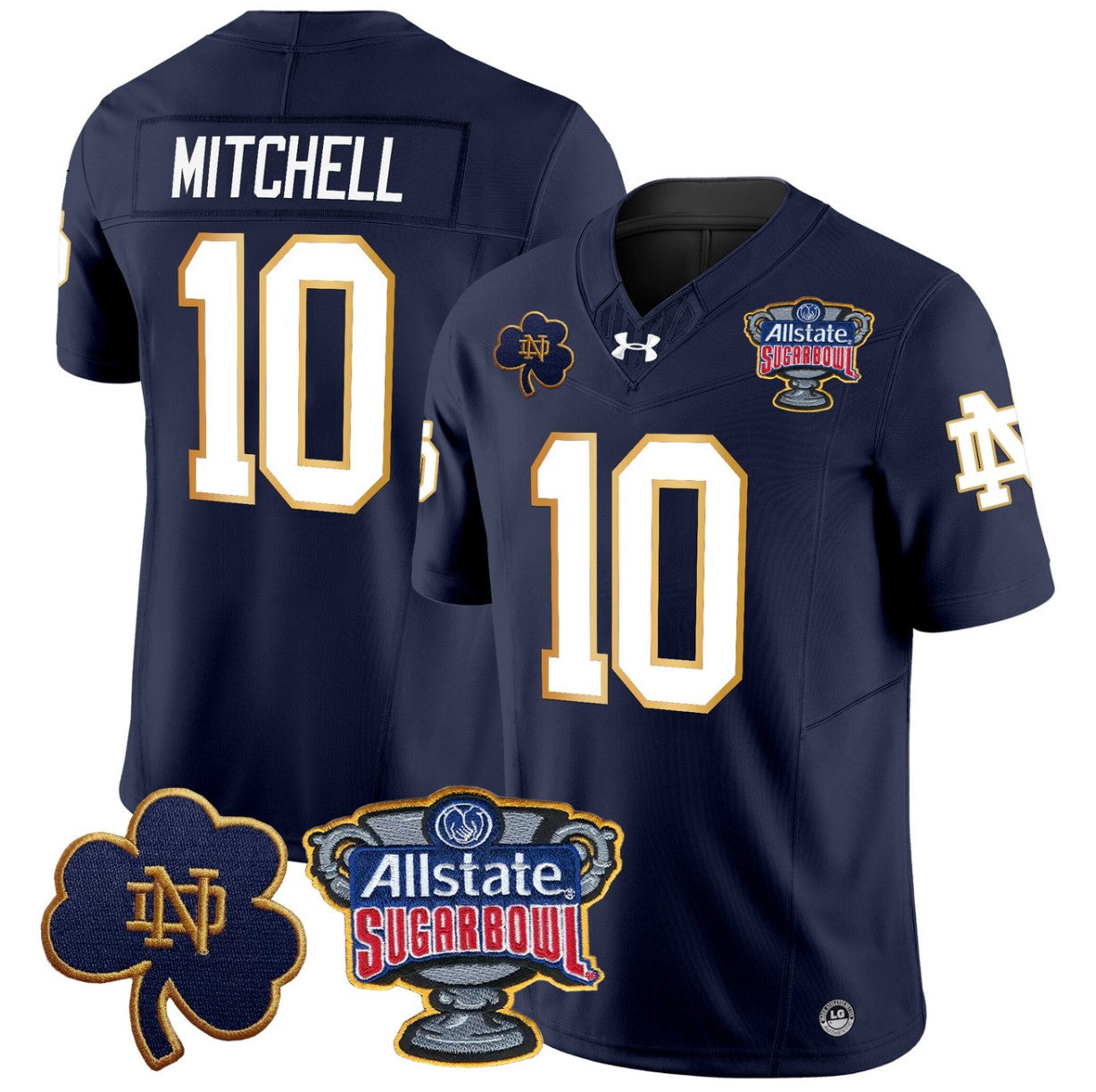 Kris Mitchell Jersey #10 Notre Dame 2024 Sugar Bowl Patch V2 Stitched Navy