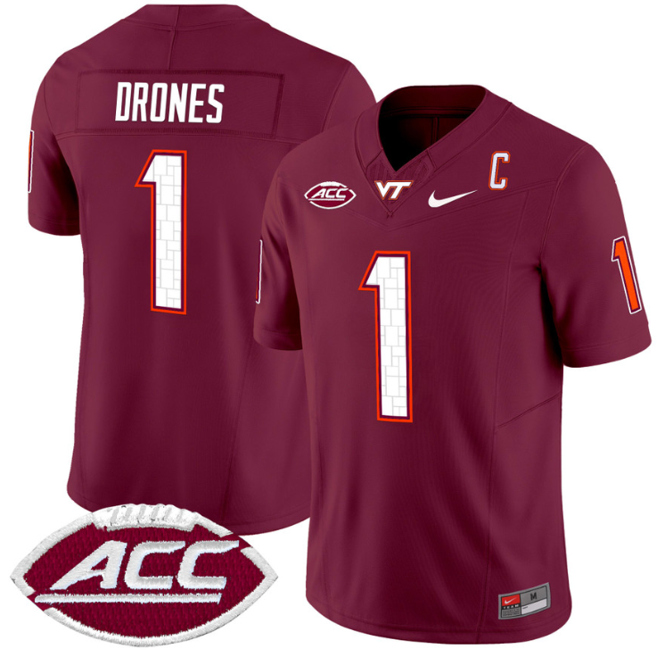 Kyron Drones Jersey #1 Virginia Tech Hokies Vapor Limited College Football Maroon