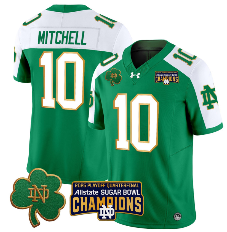 Kris Mitchell Jersey #10 Notre Dame 2025 Sugar Bowl Champions Green Alternate